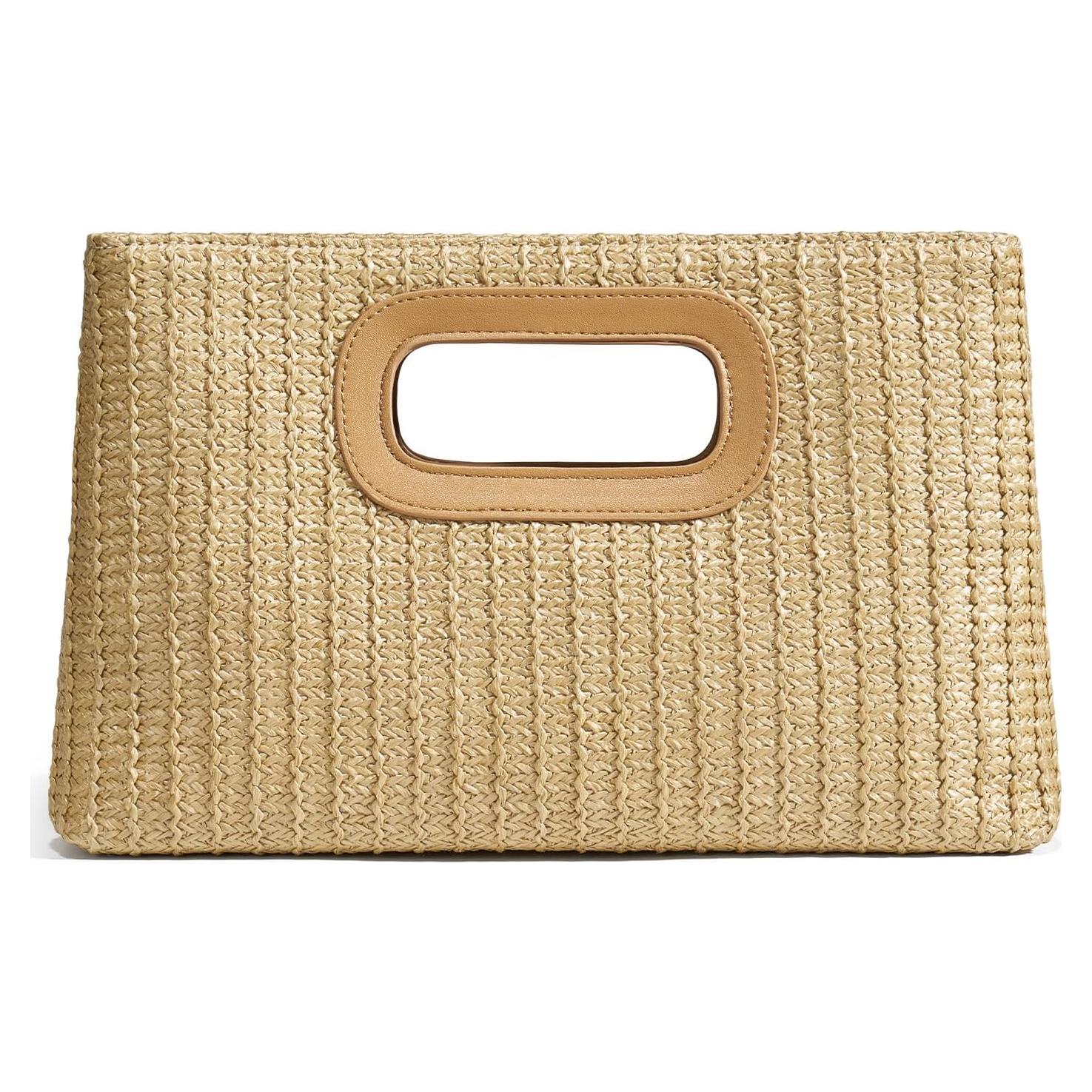 Bolso de paja elegante para mujer caqui 30x17cm ideal playa