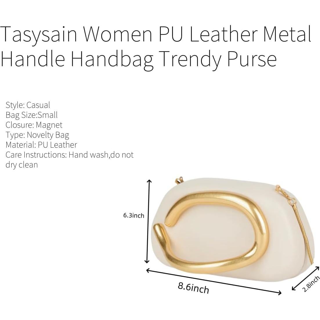 Bolso de Mano de Cuero PU Tasysain Beige Compacto 18.5x7.3x8.5cm