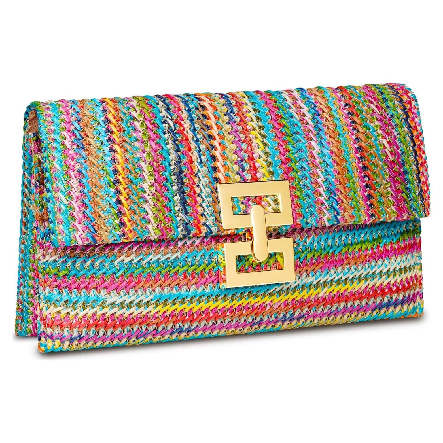 Bolso de mano de paja para mujeres - Colorido - 29x3x18 cm