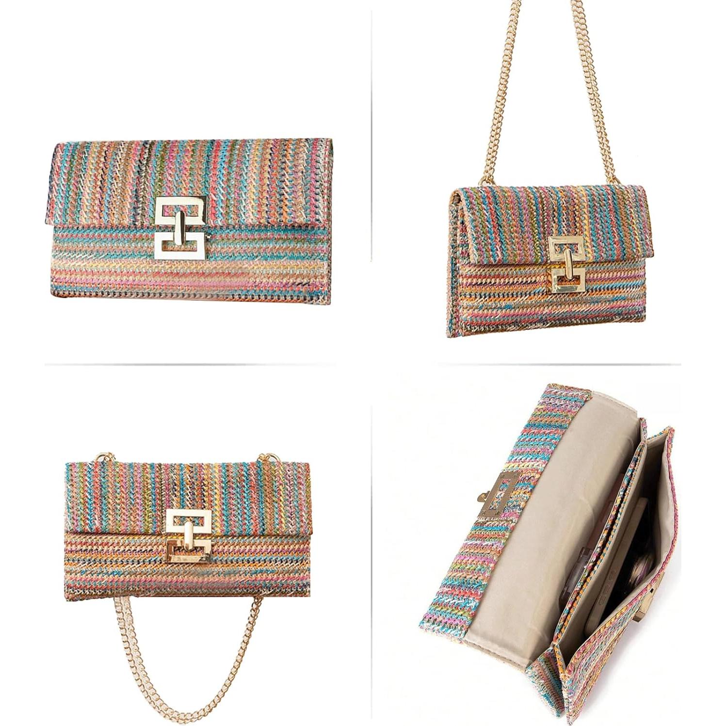 Bolso de mano de paja para mujeres - Colorido - 29x3x18 cm