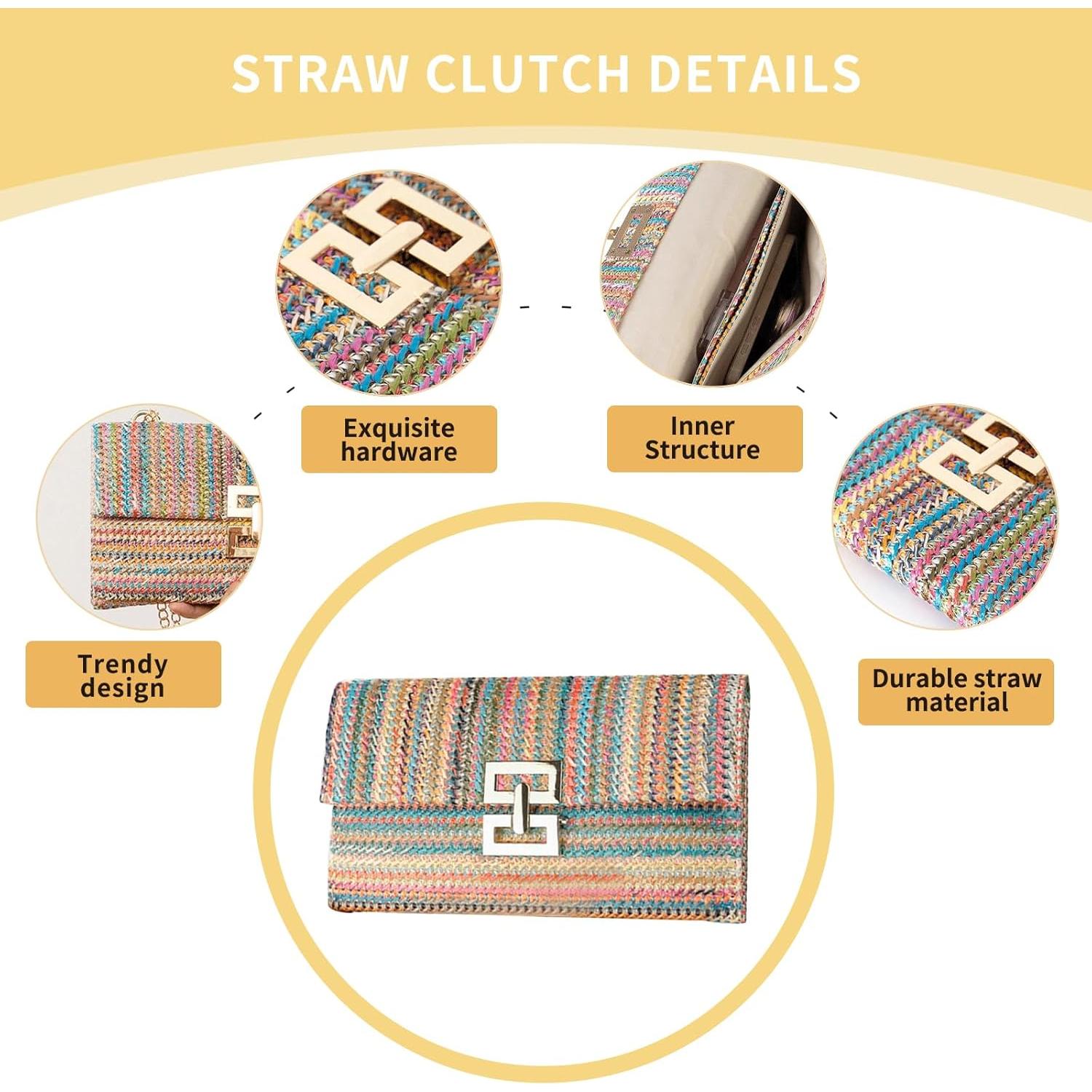 Bolso de mano de paja para mujeres - Colorido - 29x3x18 cm