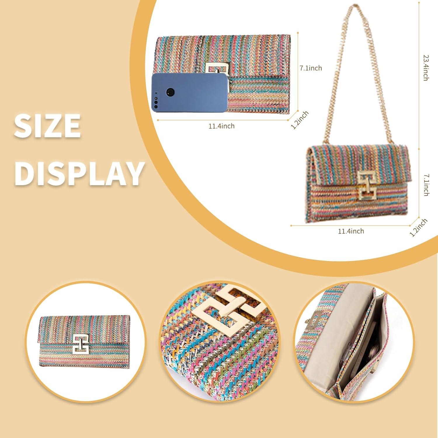 Bolso de mano de paja para mujeres - Colorido - 29x3x18 cm