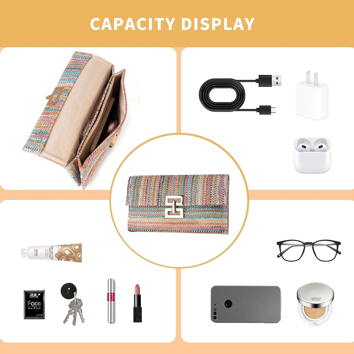 Bolso de mano de paja para mujeres - Colorido - 29x3x18 cm