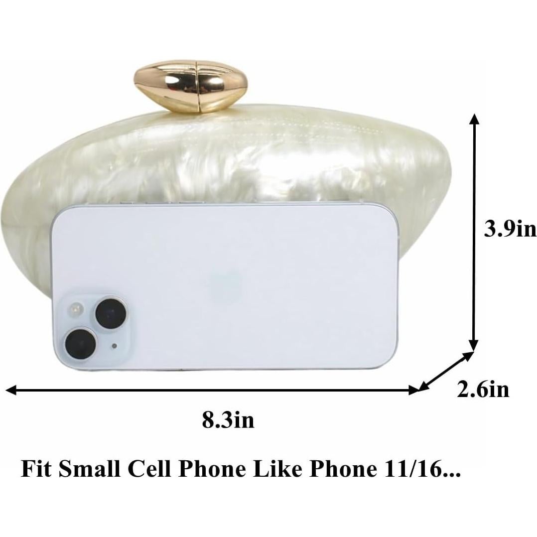 Bolso de Noche Acrílico Concha Blanco Perla 21.1x9.9 cm