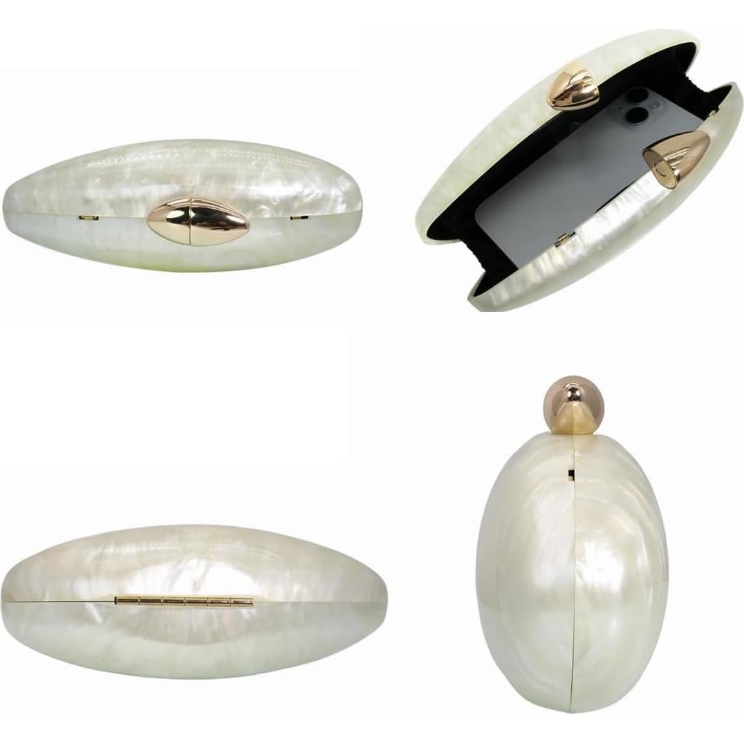 Bolso de Noche Acrílico Concha Blanco Perla 21.1x9.9 cm