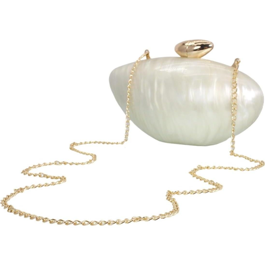 Bolso de Noche Acrílico Concha Blanco Perla 21.1x9.9 cm