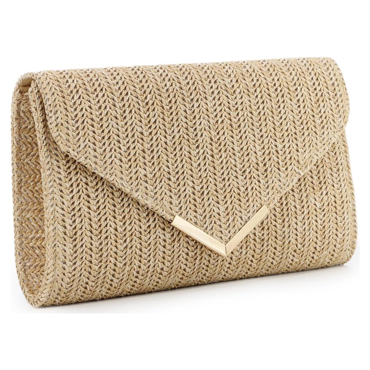 Bolso de Paja GOKTOW Clutch Natural Tejido para Mujeres 27x16cm