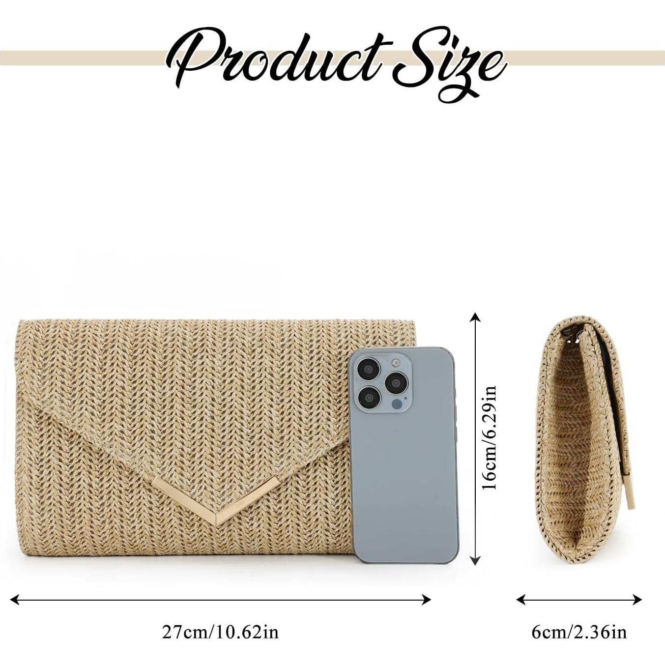 Bolso de Paja GOKTOW Clutch Natural Tejido para Mujeres 27x16cm