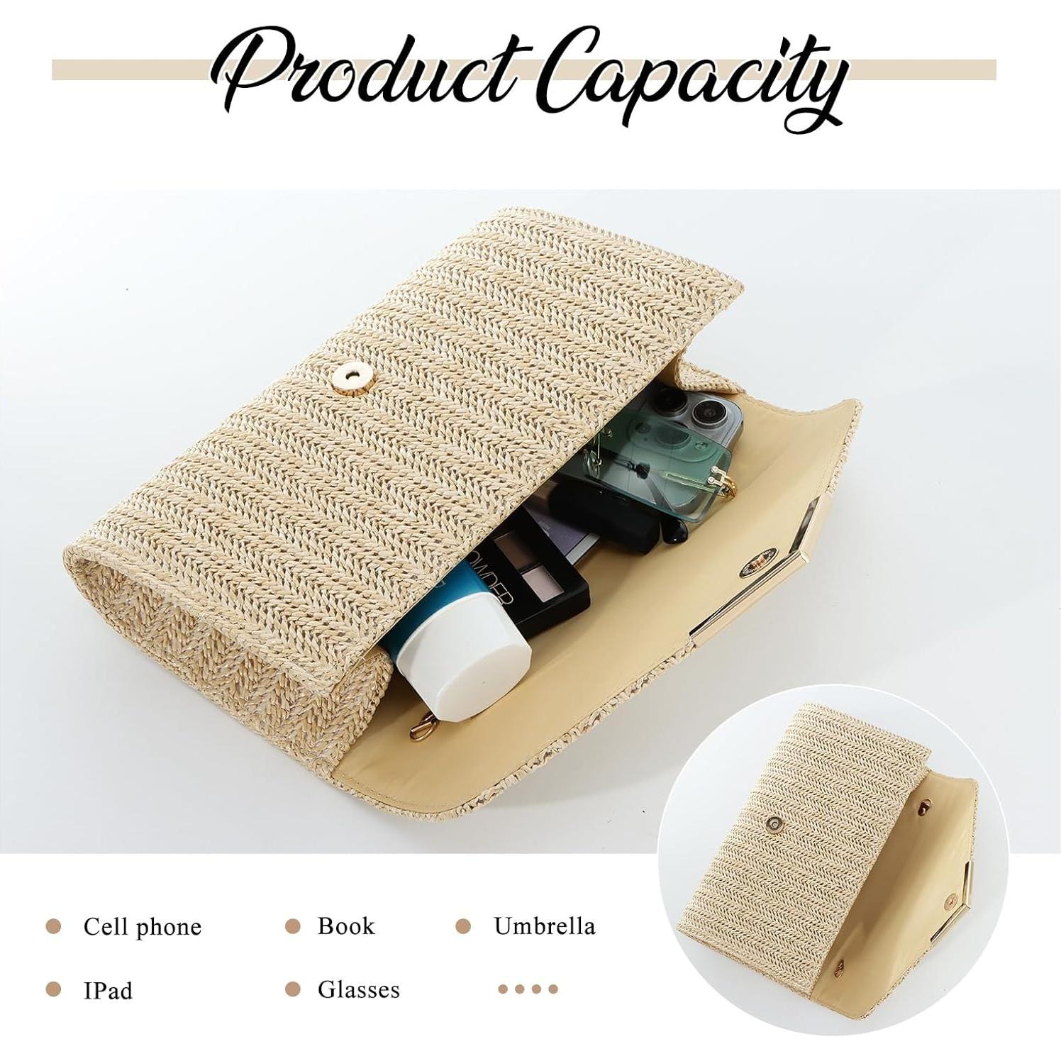 Bolso de Paja GOKTOW Clutch Natural Tejido para Mujeres 27x16cm