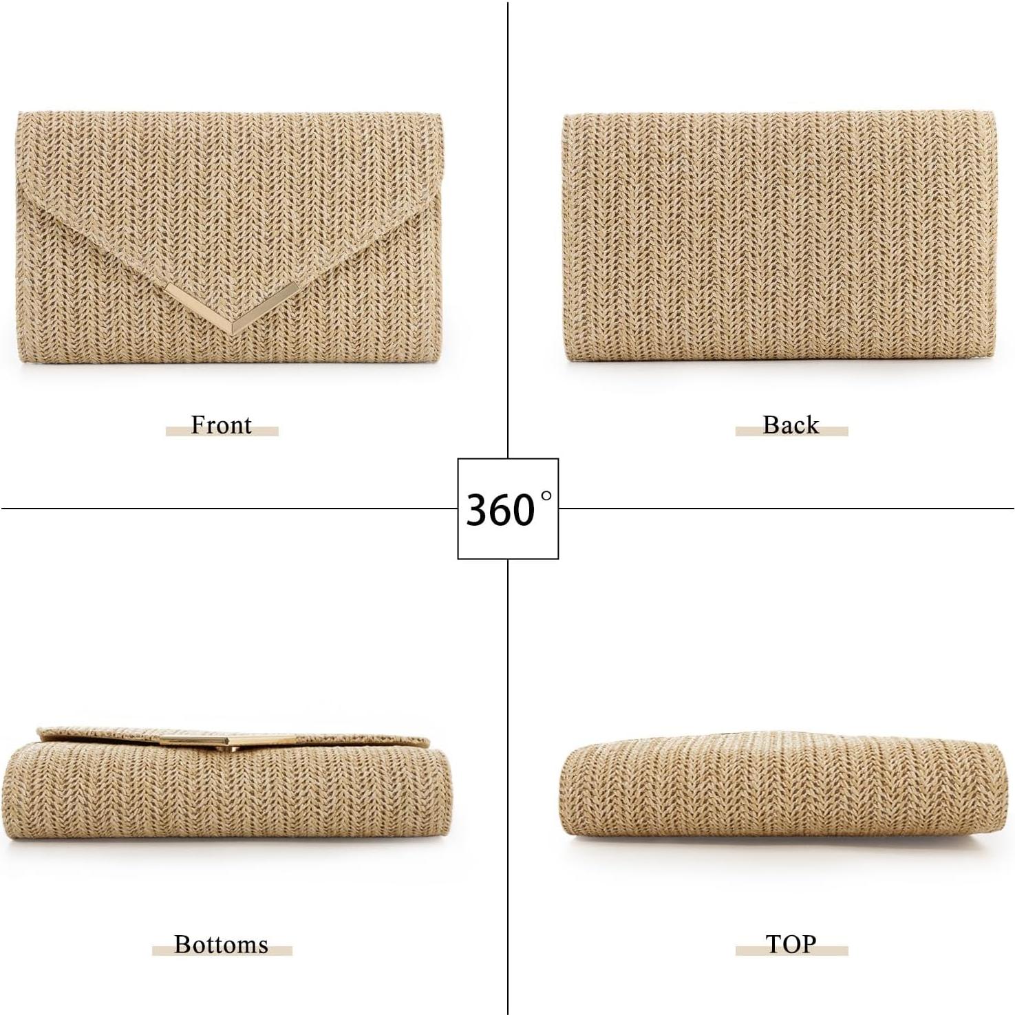 Bolso de Paja GOKTOW Clutch Natural Tejido para Mujeres 27x16cm