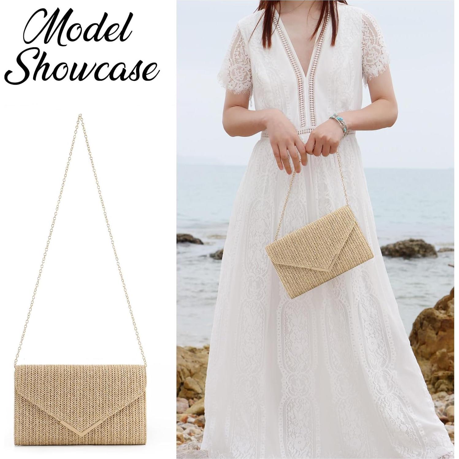 Bolso de Paja GOKTOW Clutch Natural Tejido para Mujeres 27x16cm