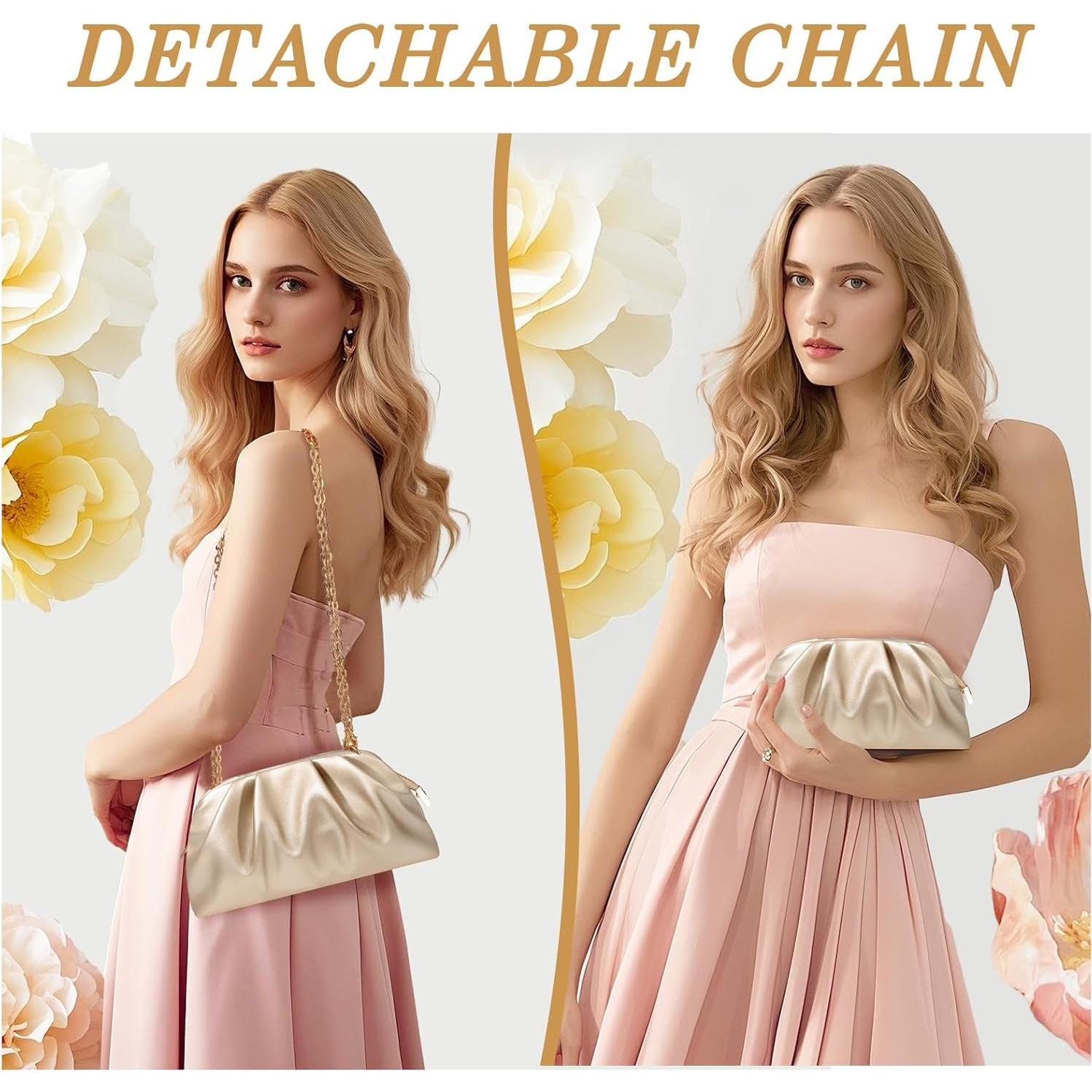 Bolso de mano lovyoCoCo oro champán, clutch elegante 22.8x12.7cm