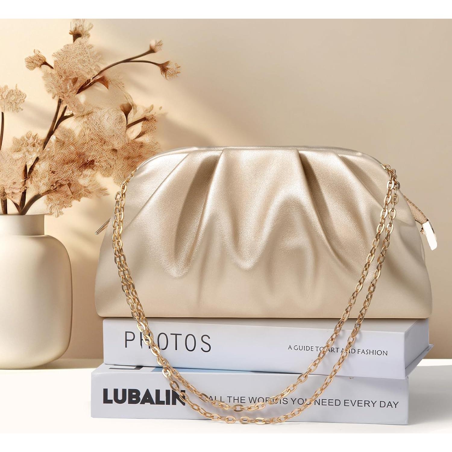 Bolso de mano lovyoCoCo oro champán, clutch elegante 22.8x12.7cm