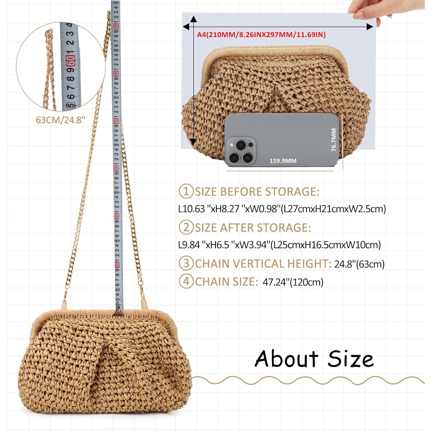 Bolso de paja Emprier para mujeres, tipo dumpling caqui