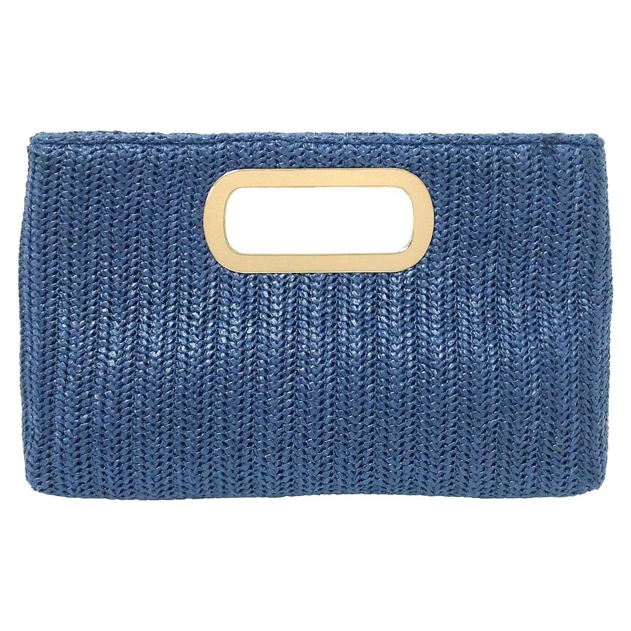 Clutch de Paja Marino con Asa Desmontable y Cadena