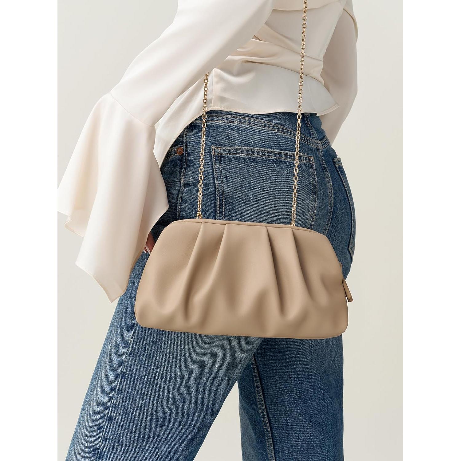 Cartera Clutch de Cuero Vegano SWEETV Beige 27.5x14cm