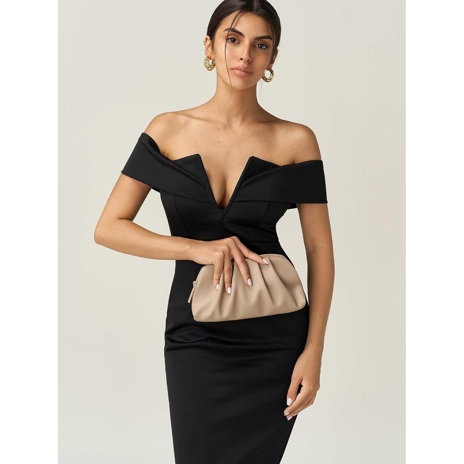 Cartera Clutch de Cuero Vegano SWEETV Beige 27.5x14cm