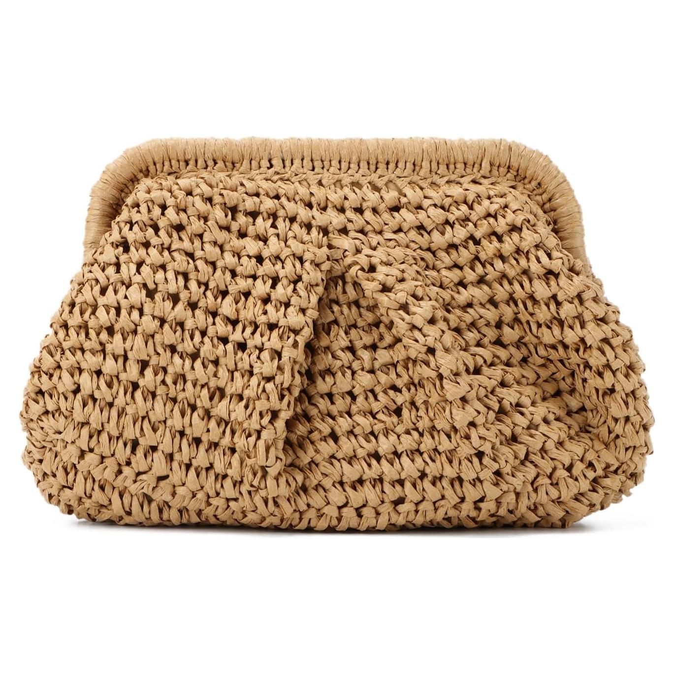 Bolso de mano de paja Freie Liebe caqui 27x20cm