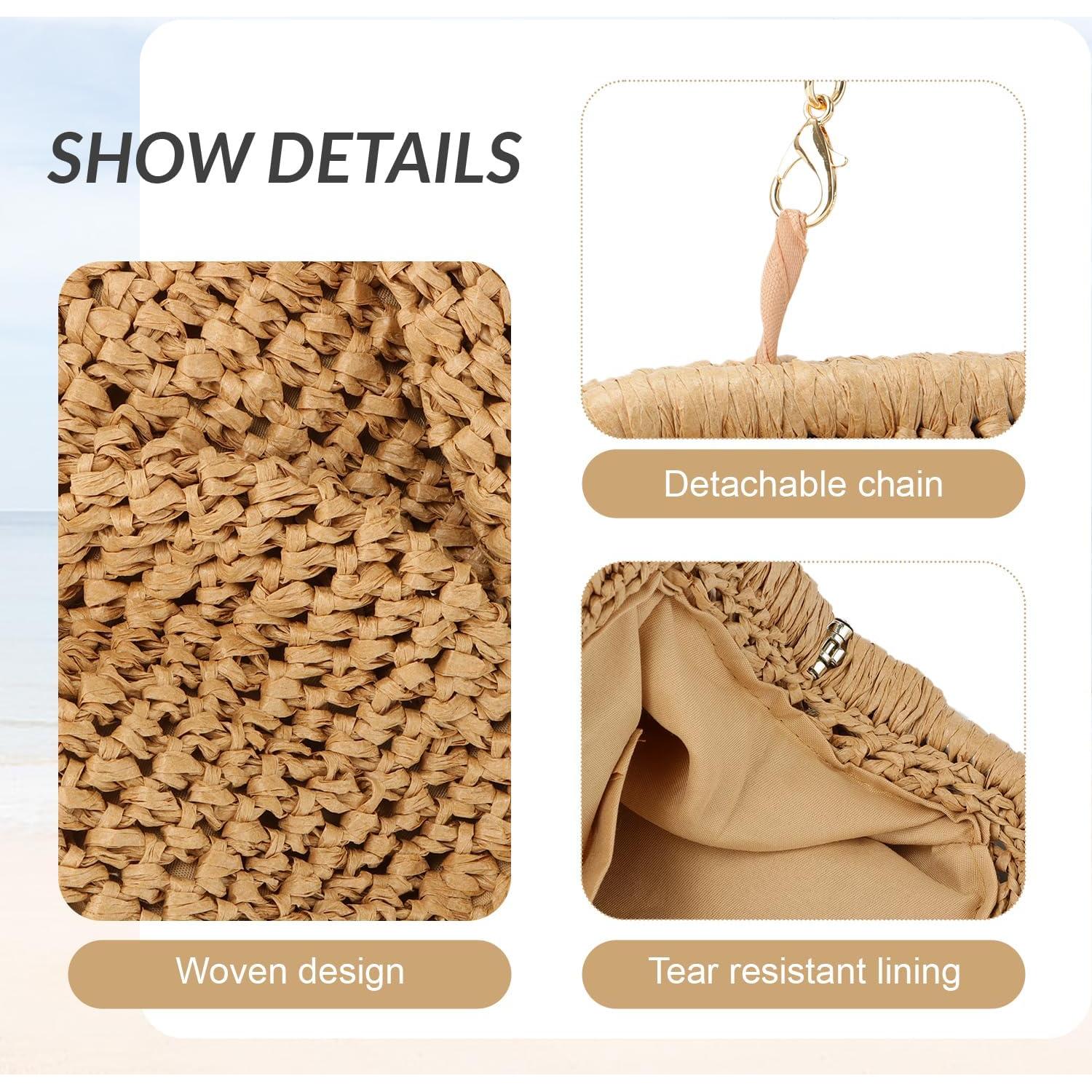 Bolso de mano de paja Freie Liebe caqui 27x20cm