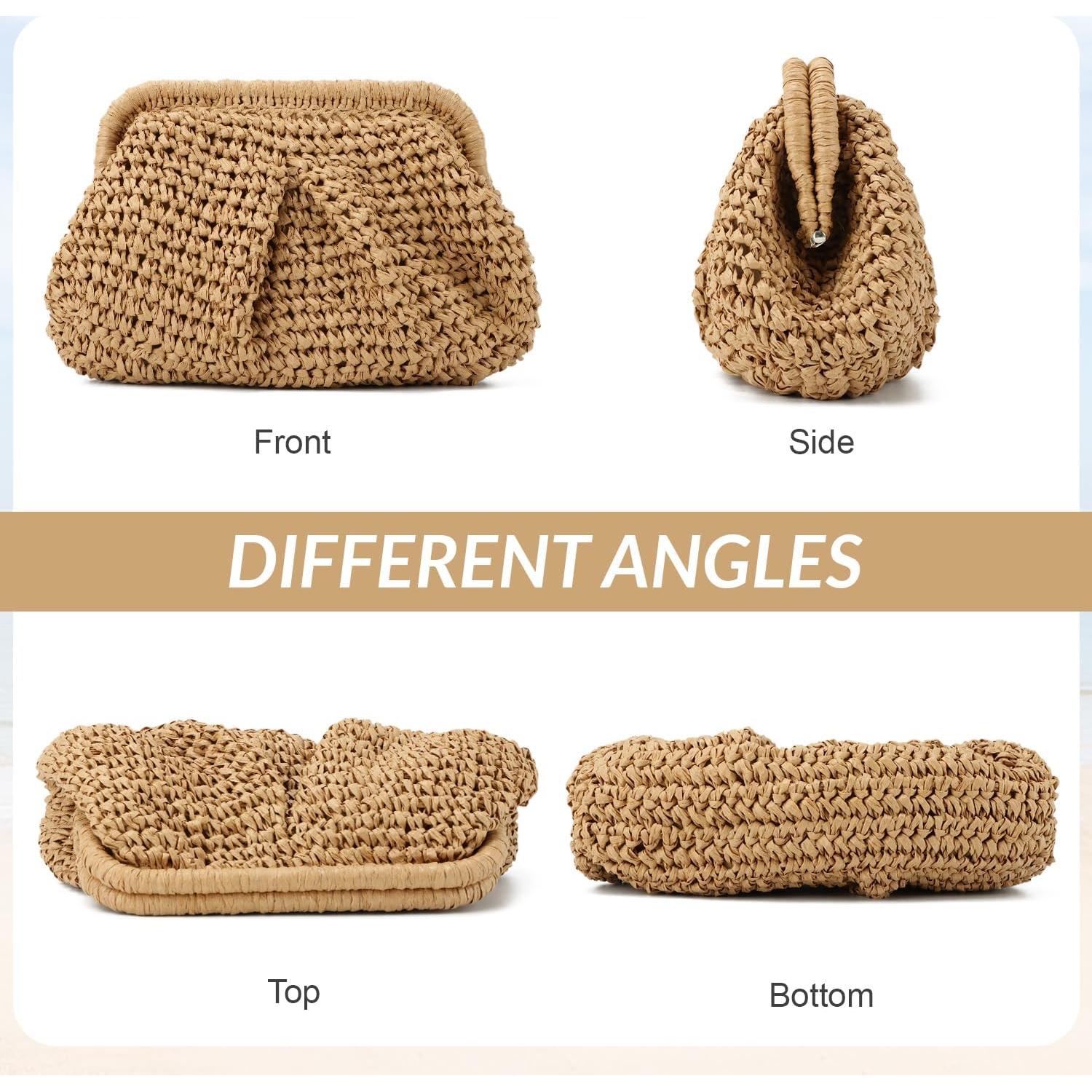 Bolso de mano de paja Freie Liebe caqui 27x20cm