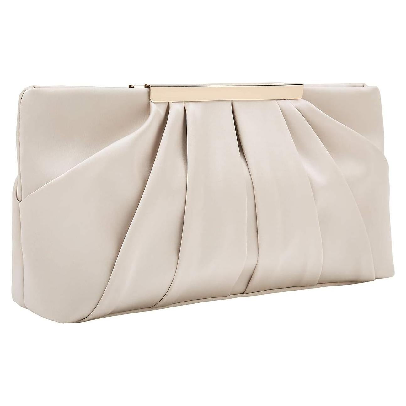 Bolso de Noche Charming Tailor Satén Pliegues Color Champán