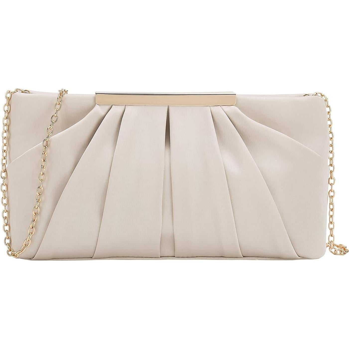 Bolso de Noche Charming Tailor Satén Pliegues Color Champán
