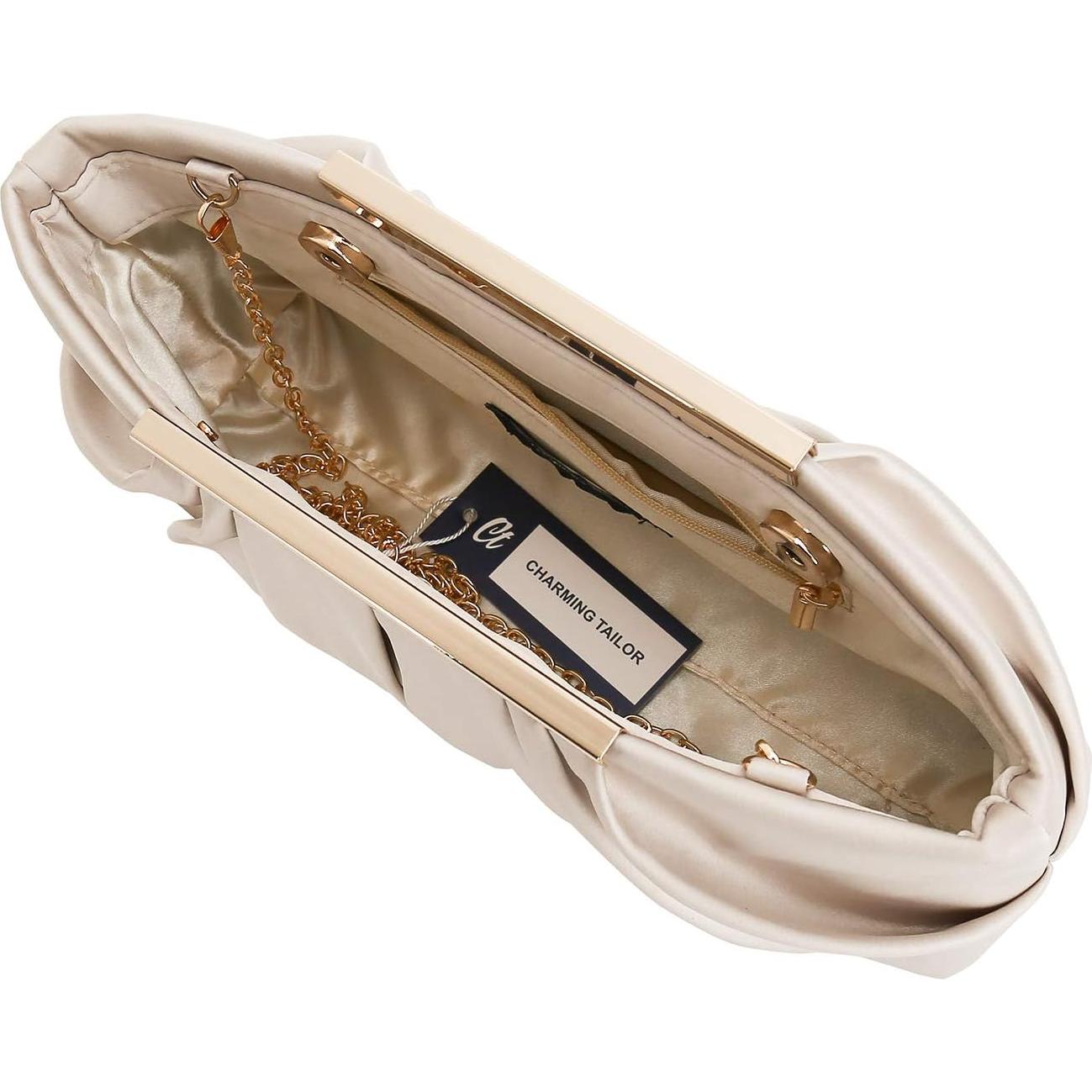 Bolso de Noche Charming Tailor Satén Pliegues Color Champán