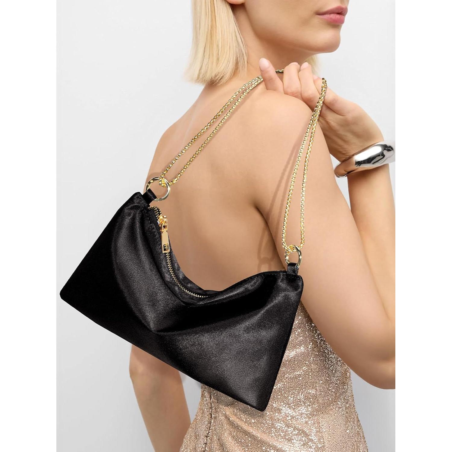 Bolso de Noche para Mujer Oscaurt de Satén Negro 26.7x15cm