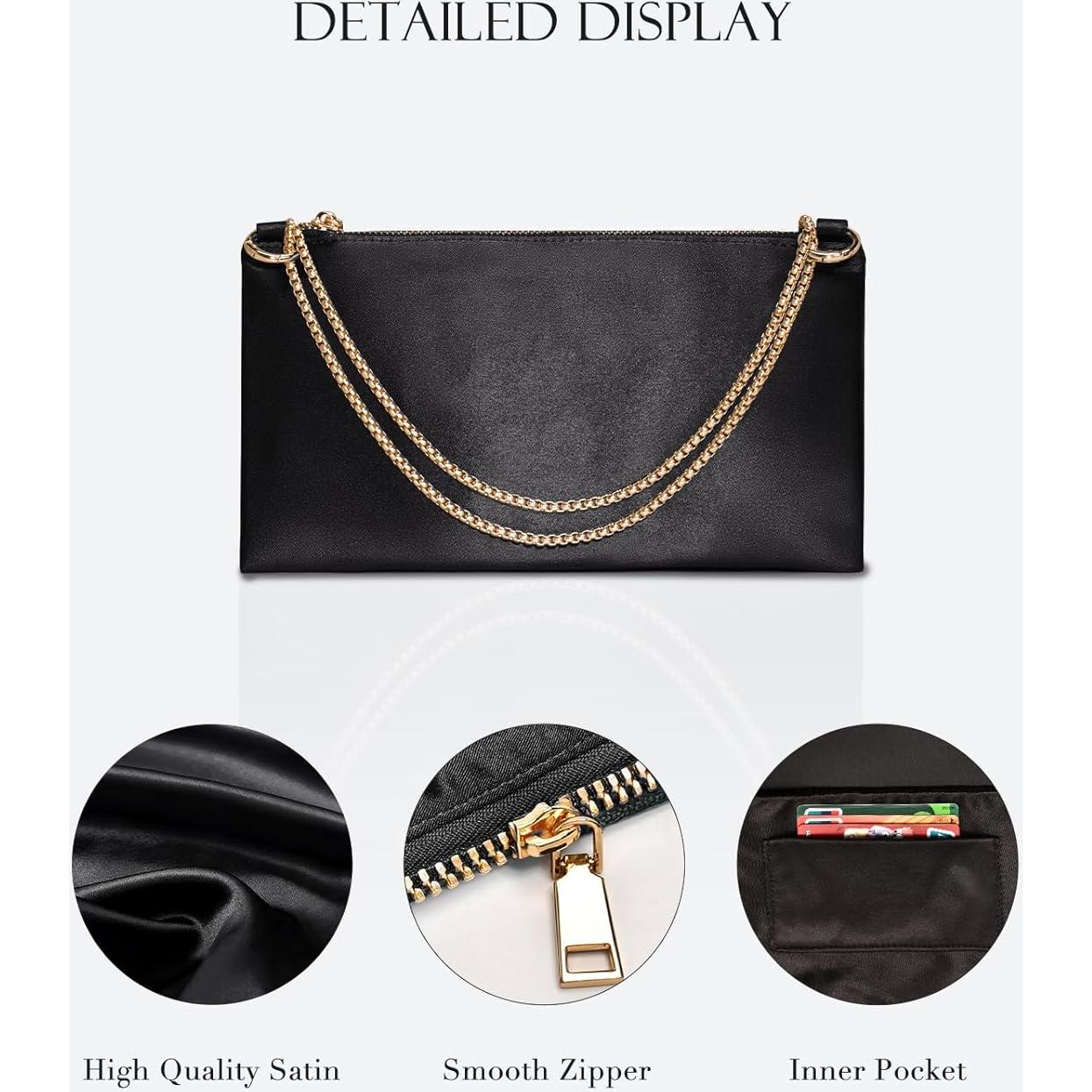 Bolso de Noche para Mujer Oscaurt de Satén Negro 26.7x15cm