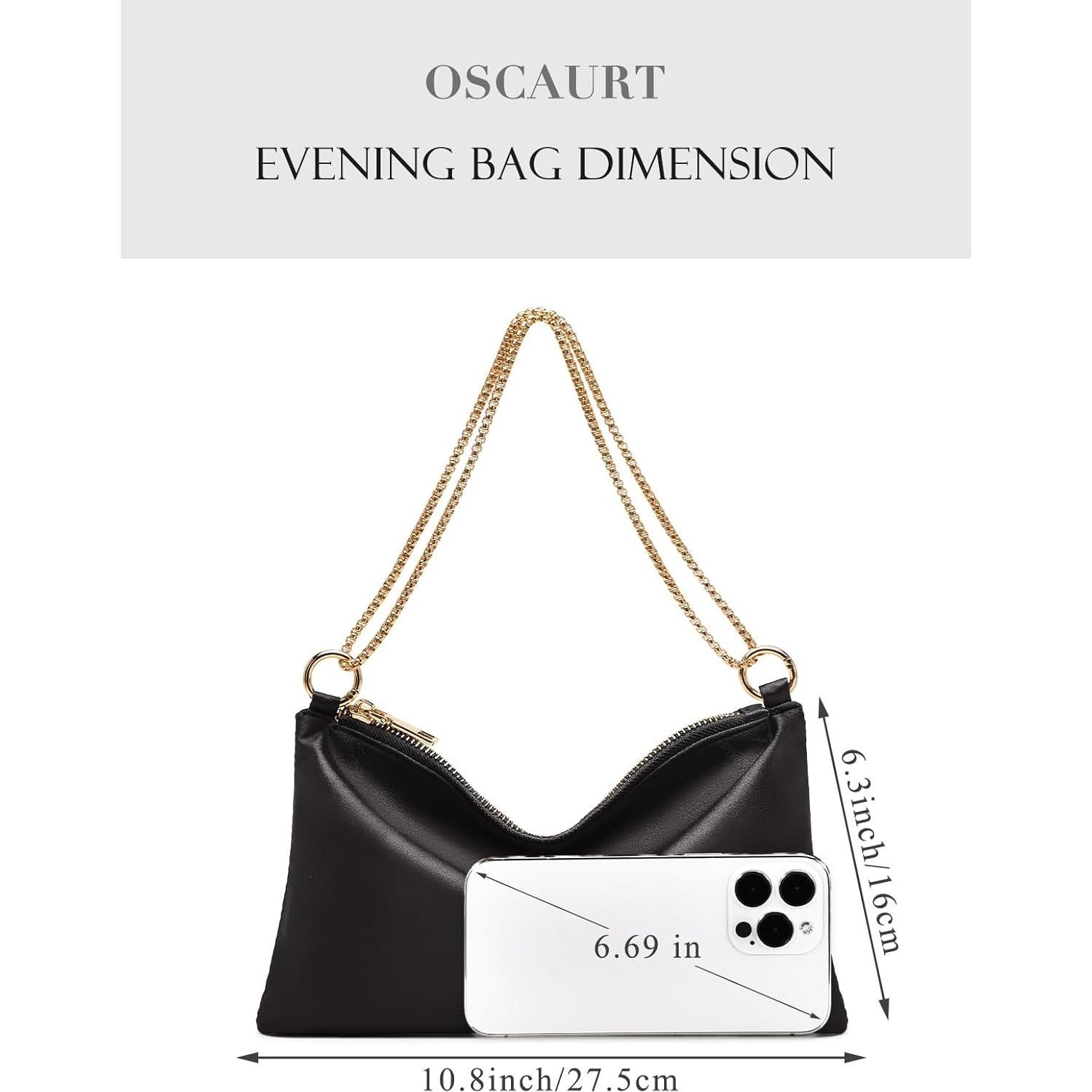 Bolso de Noche para Mujer Oscaurt de Satén Negro 26.7x15cm