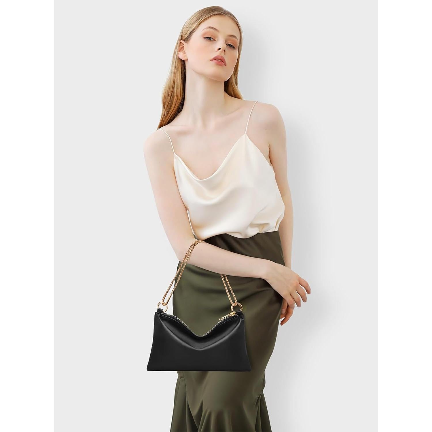 Bolso de Noche para Mujer Oscaurt de Satén Negro 26.7x15cm