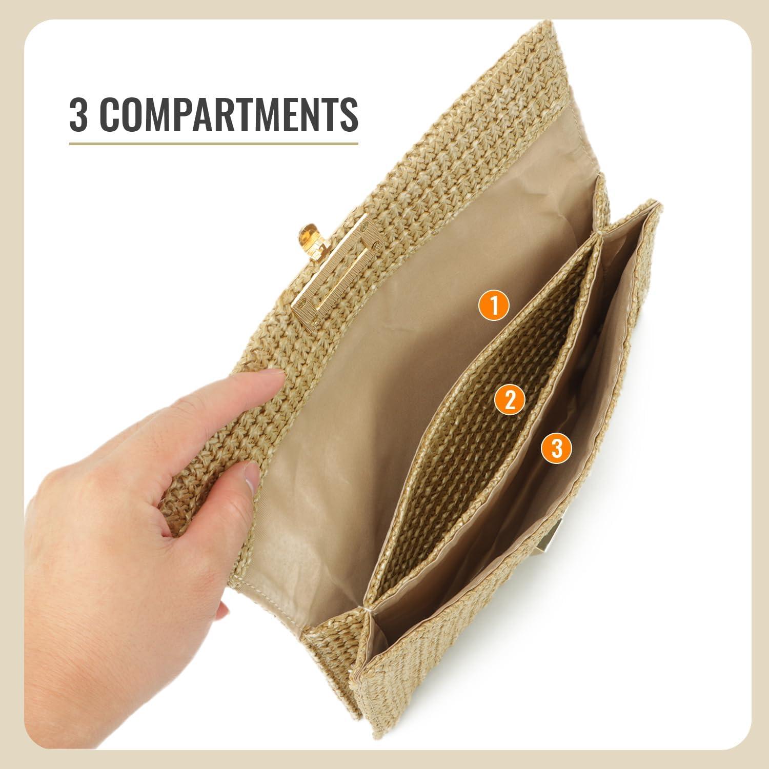 Bolso de mano de paja natural Freie Liebe 25.9x15cm Caqui