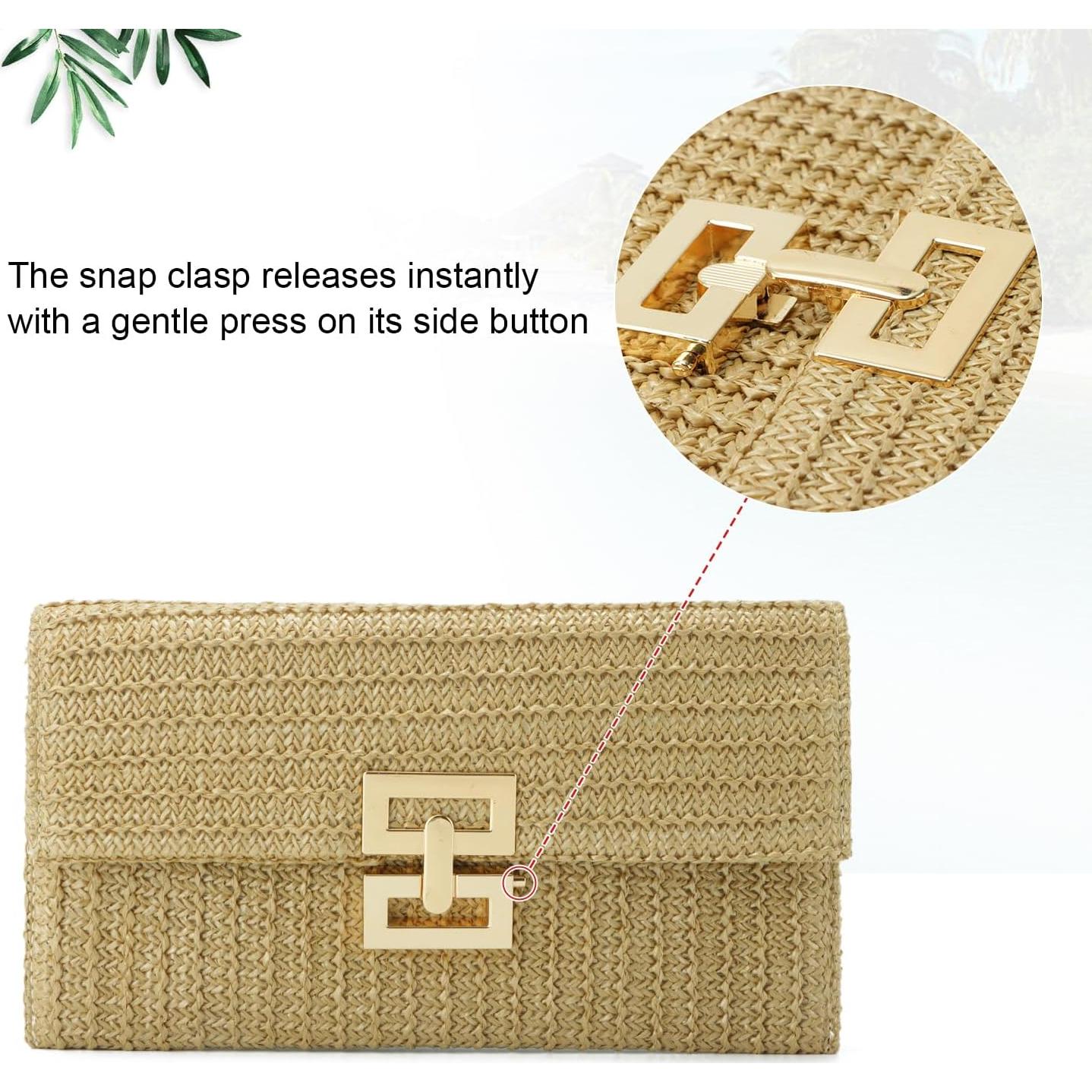 Bolso de mano de paja natural Freie Liebe 25.9x15cm Caqui