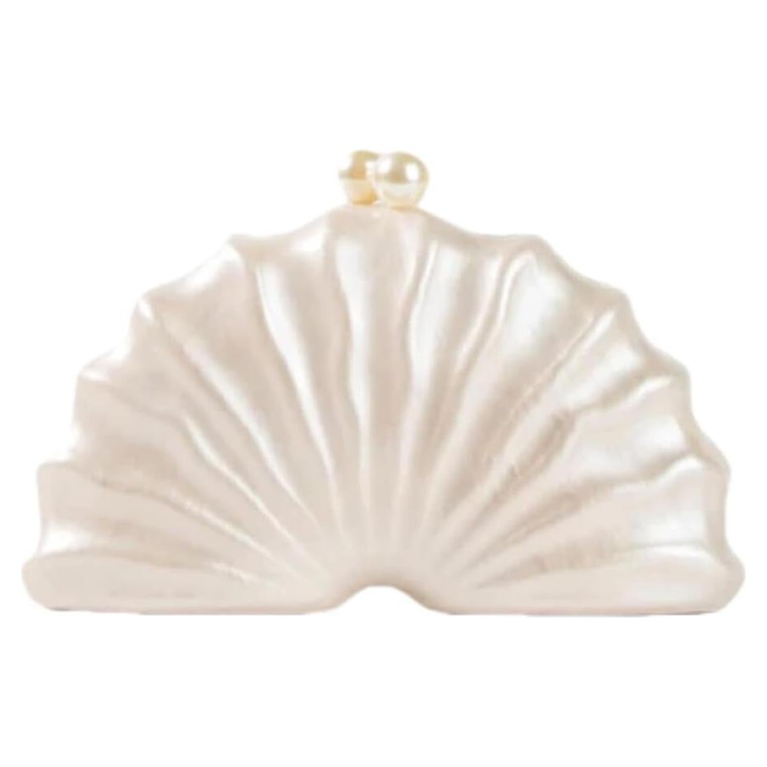 Bolso de mano acrílico concha blanco perla para mujer 23x12cm