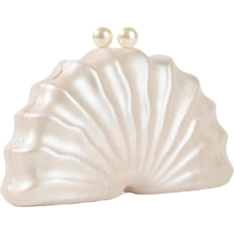 Bolso de mano acrílico concha blanco perla para mujer 23x12cm
