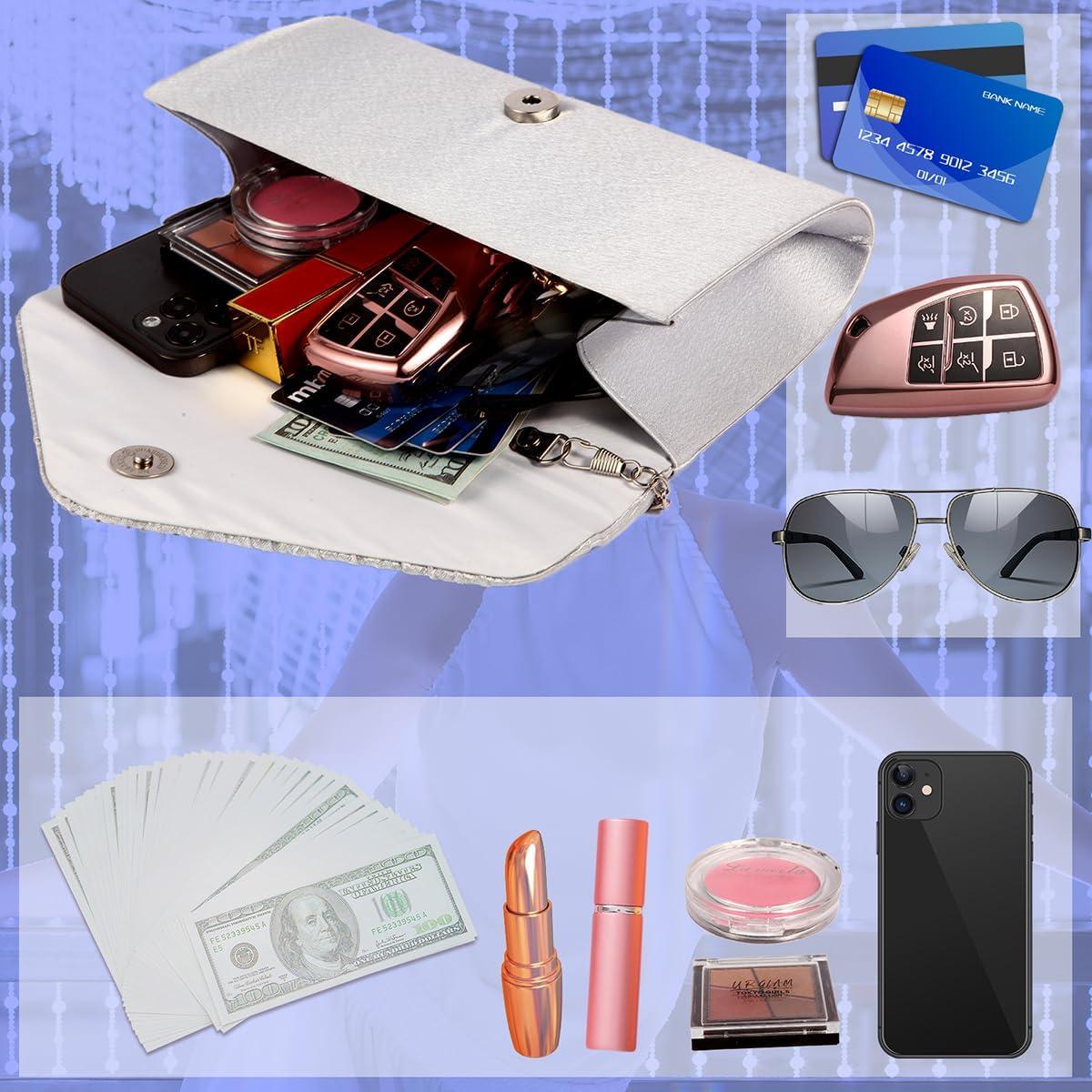 Cartera de Mano BBjinronjy para Mujeres Plata con Rhinestones