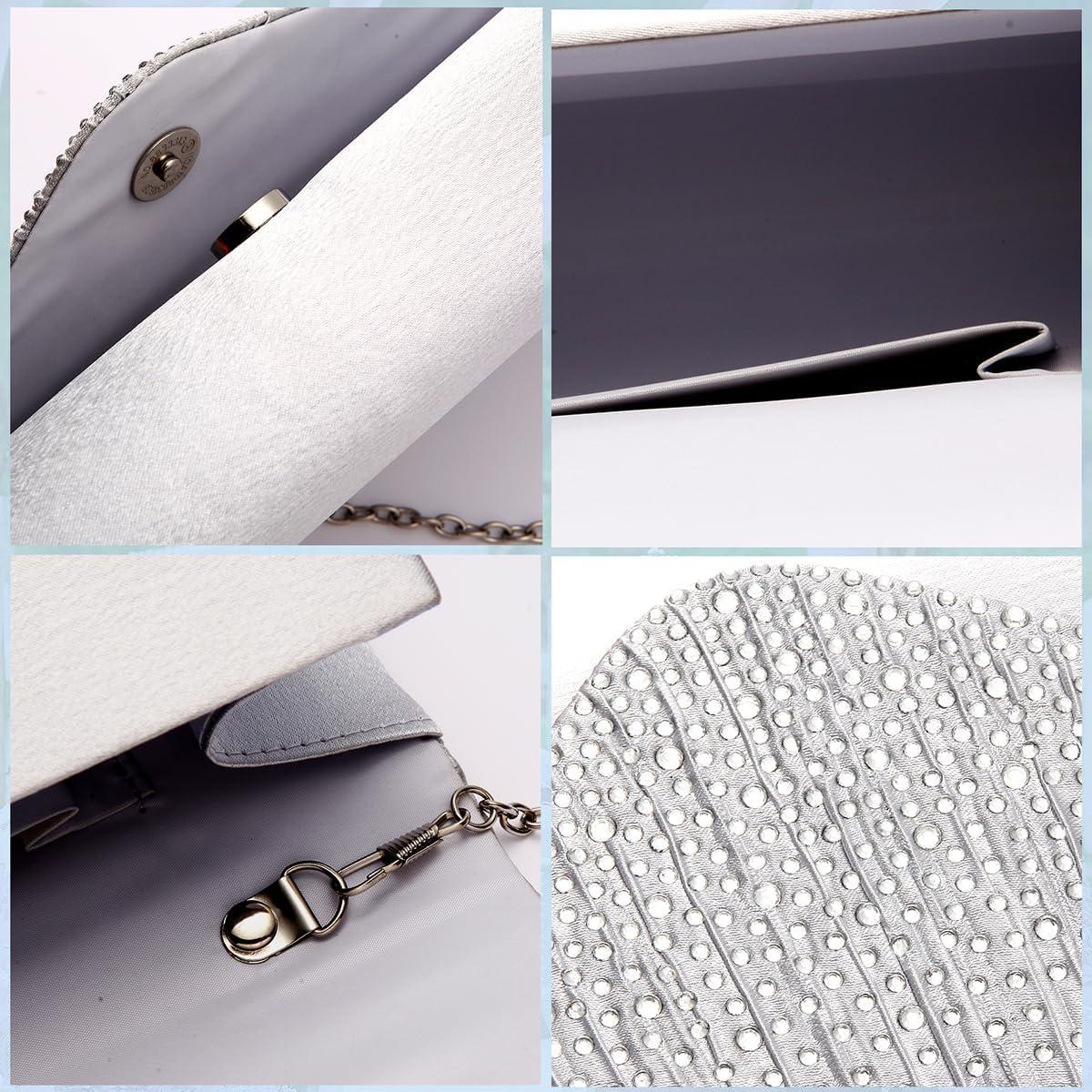 Cartera de Mano BBjinronjy para Mujeres Plata con Rhinestones