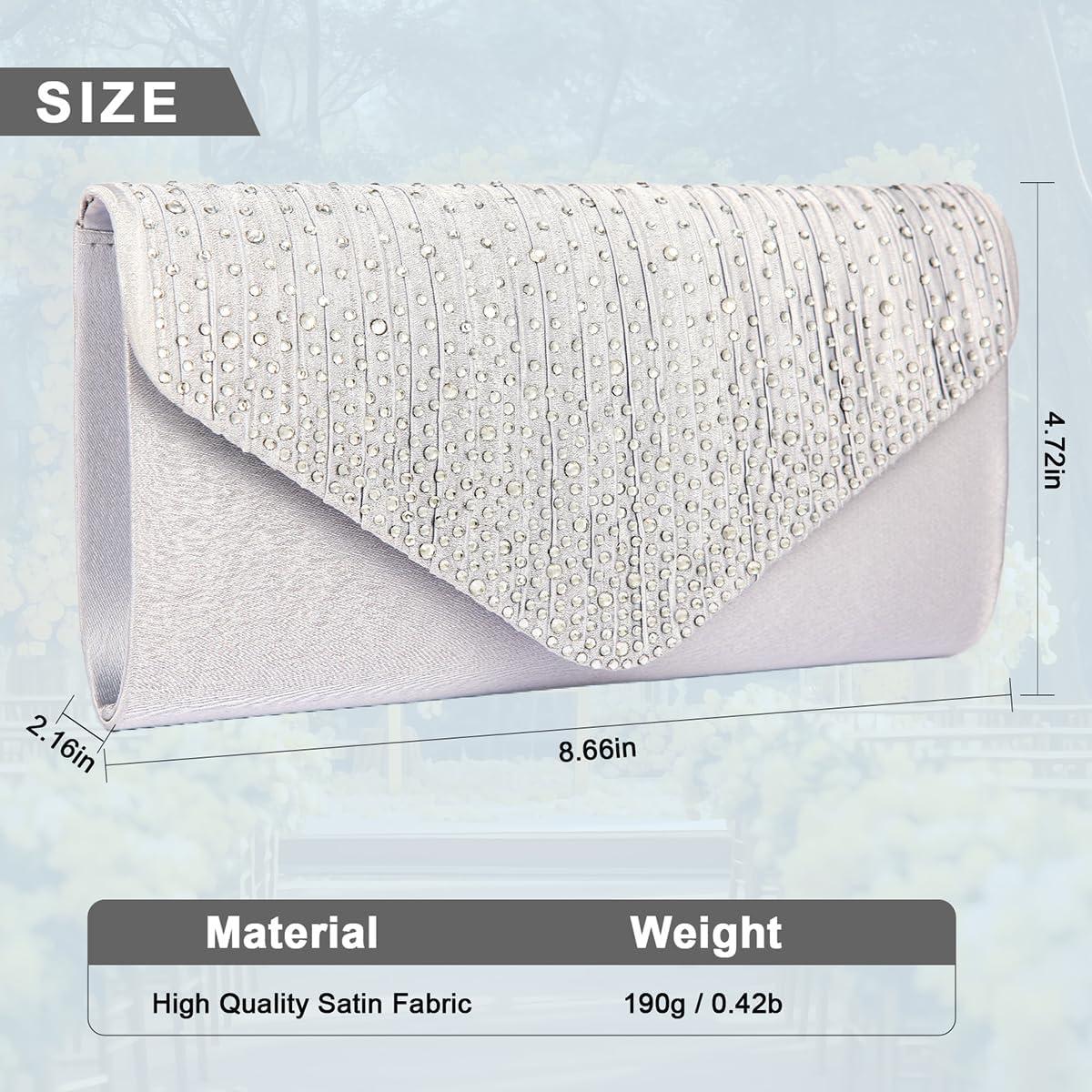 Cartera de Mano BBjinronjy para Mujeres Plata con Rhinestones