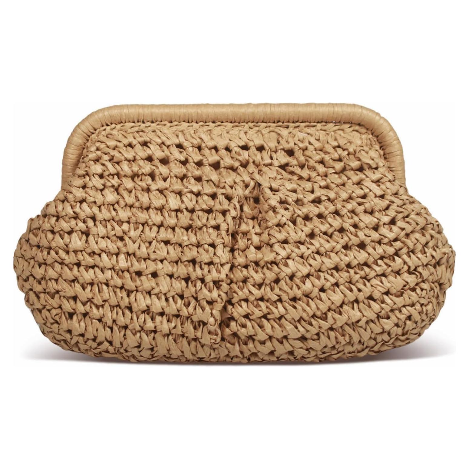 Bolso de mano de paja FUKEFUKEUS caqui 26x20x6 cm verano