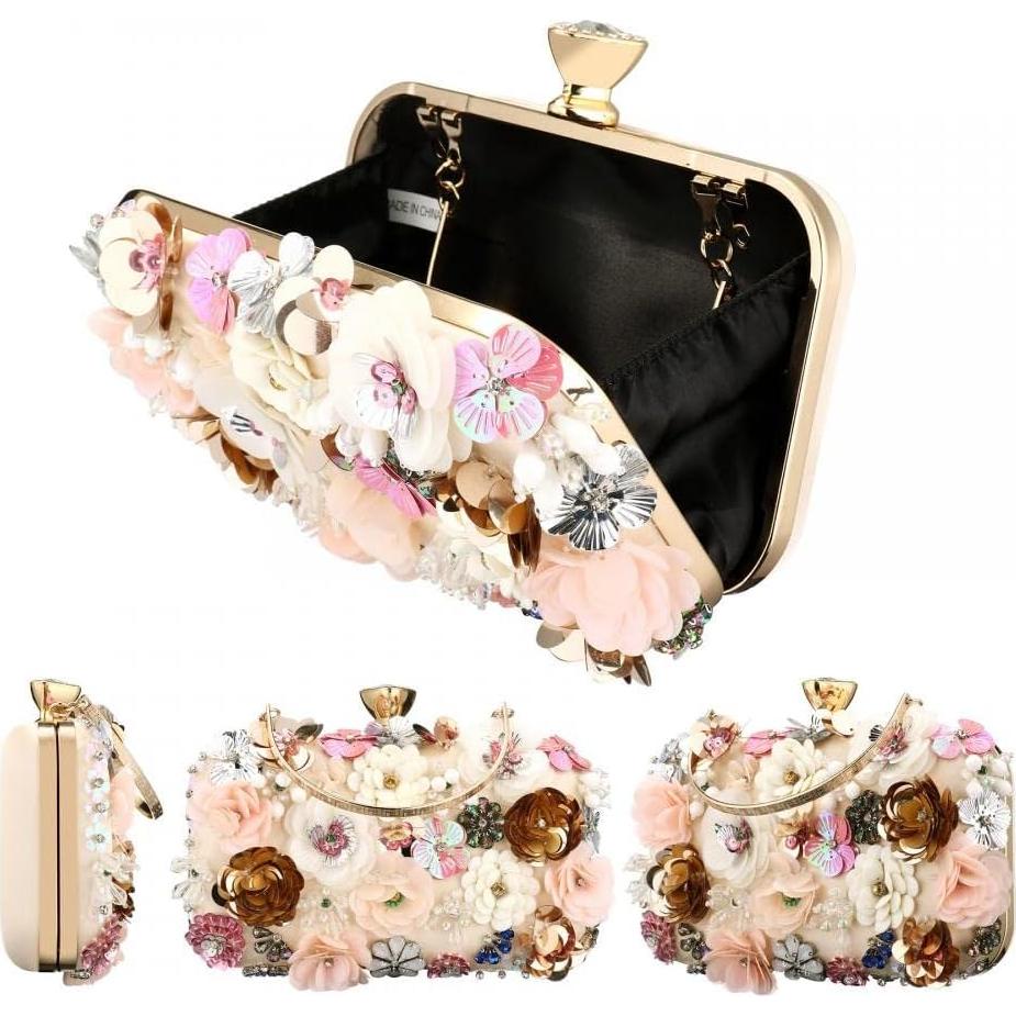 Bolso Clutch Floral con Perlas para Mujeres - Gets - 19.5x14x6 cm