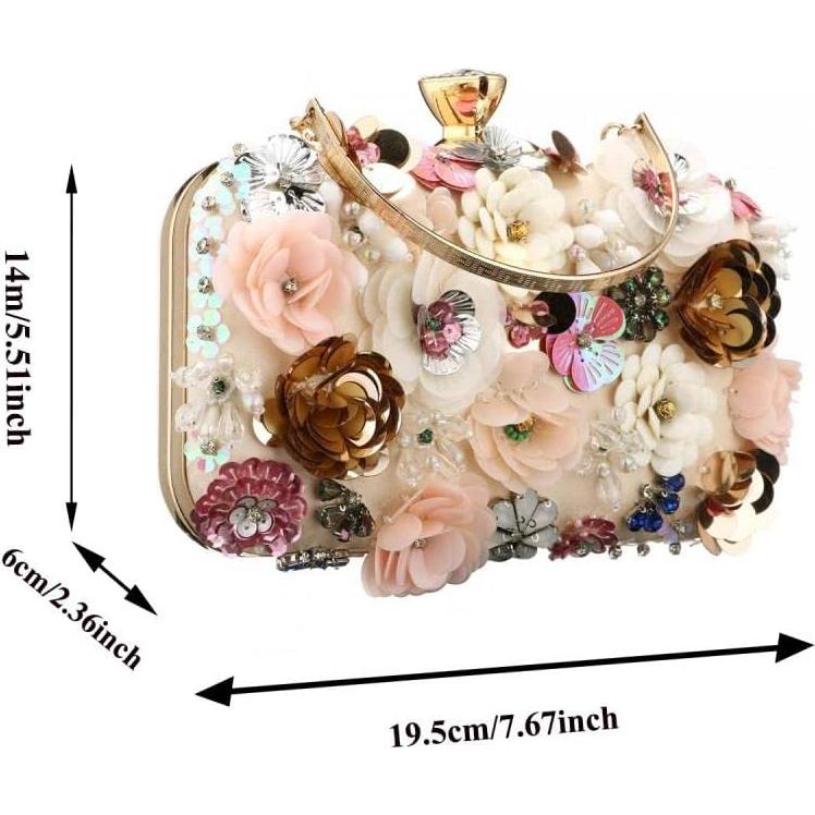 Bolso Clutch Floral con Perlas para Mujeres - Gets - 19.5x14x6 cm