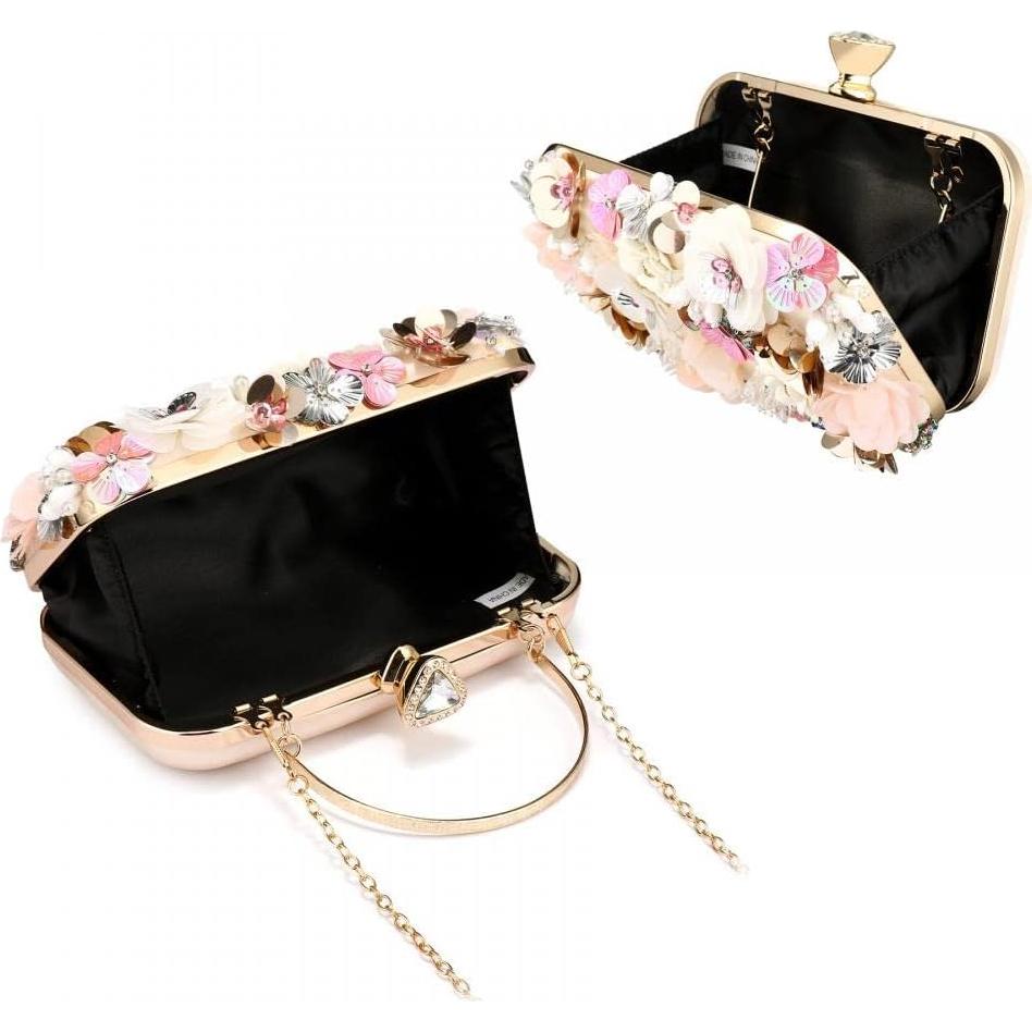 Bolso Clutch Floral con Perlas para Mujeres - Gets - 19.5x14x6 cm