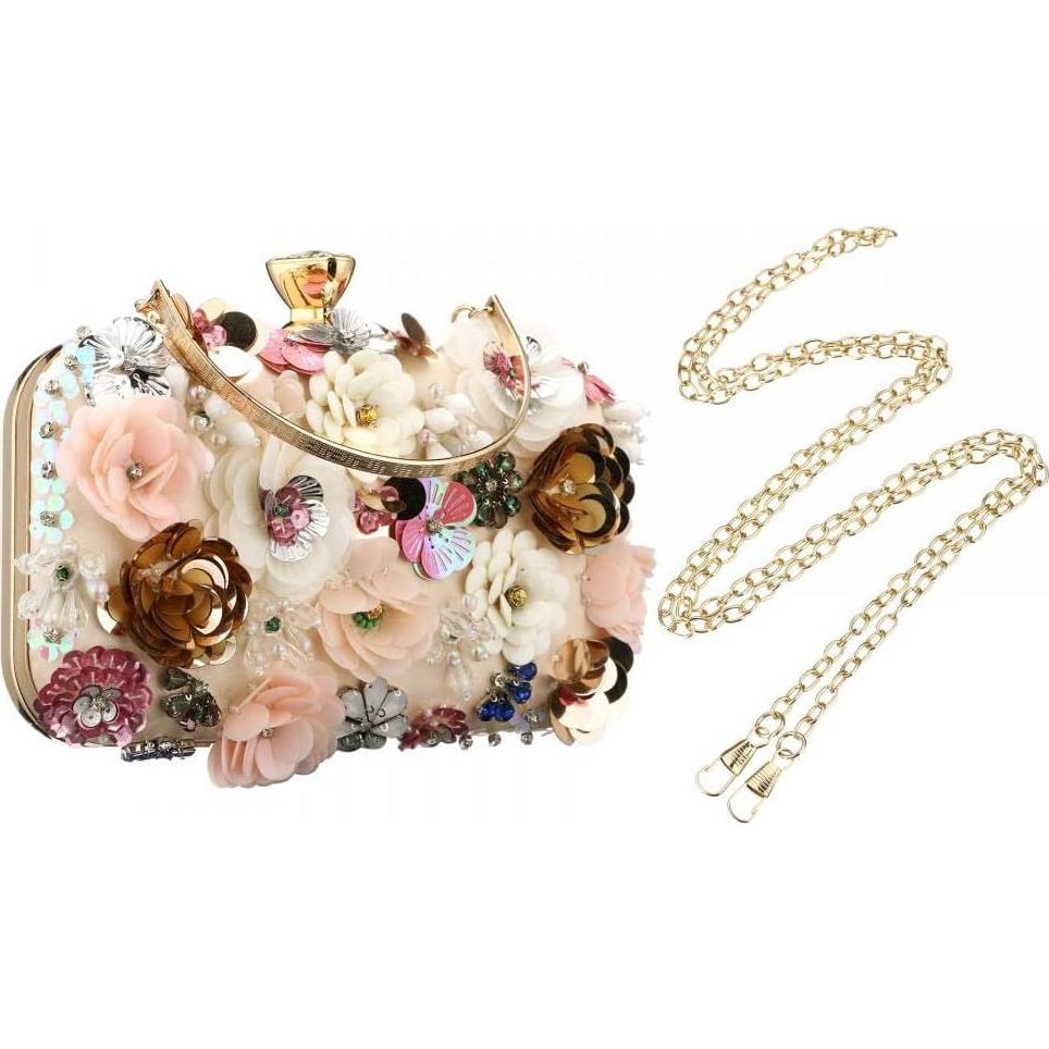 Bolso Clutch Floral con Perlas para Mujeres - Gets - 19.5x14x6 cm