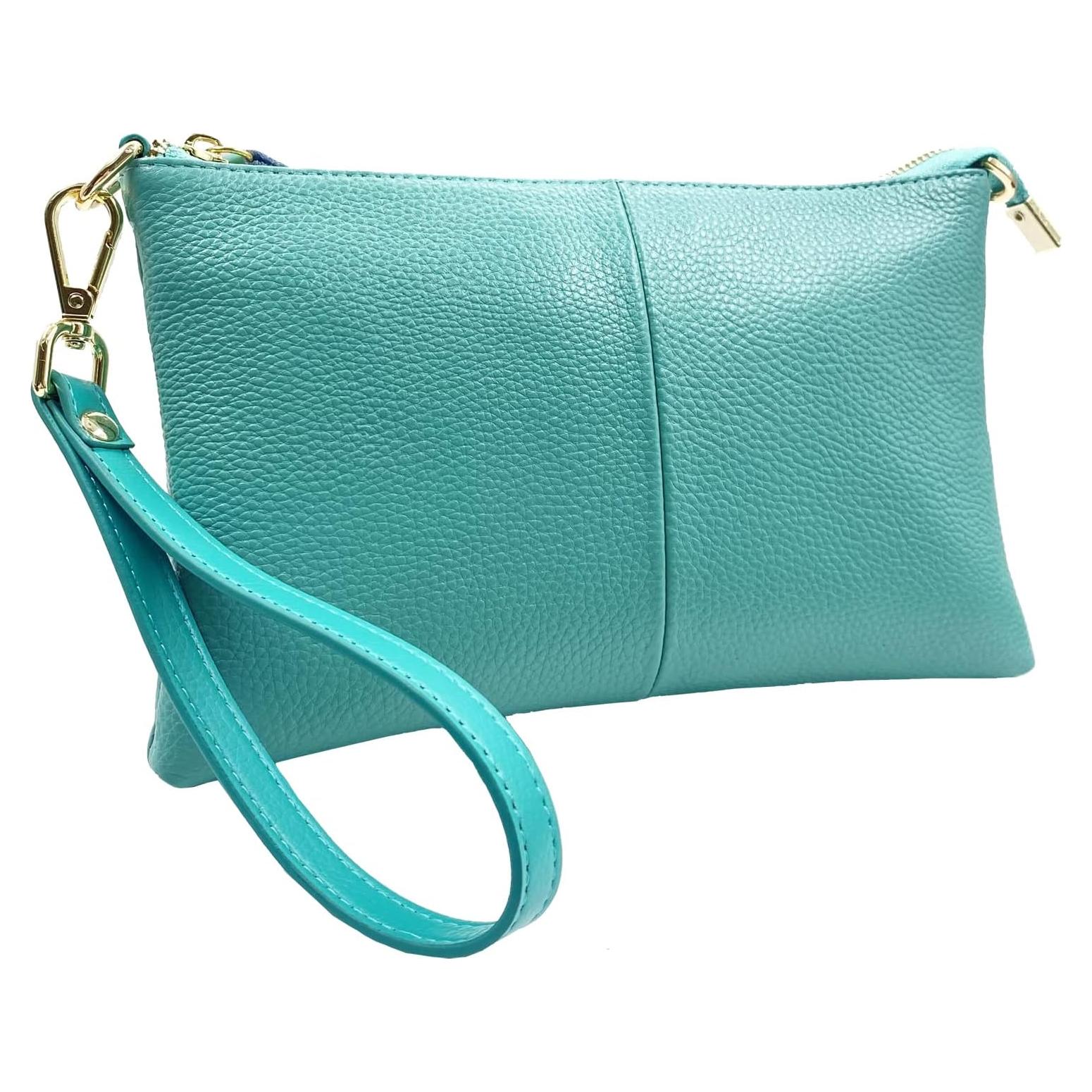 Cartera de muñeca de cuero Beurlike verde azulado 23.5x14.5cm