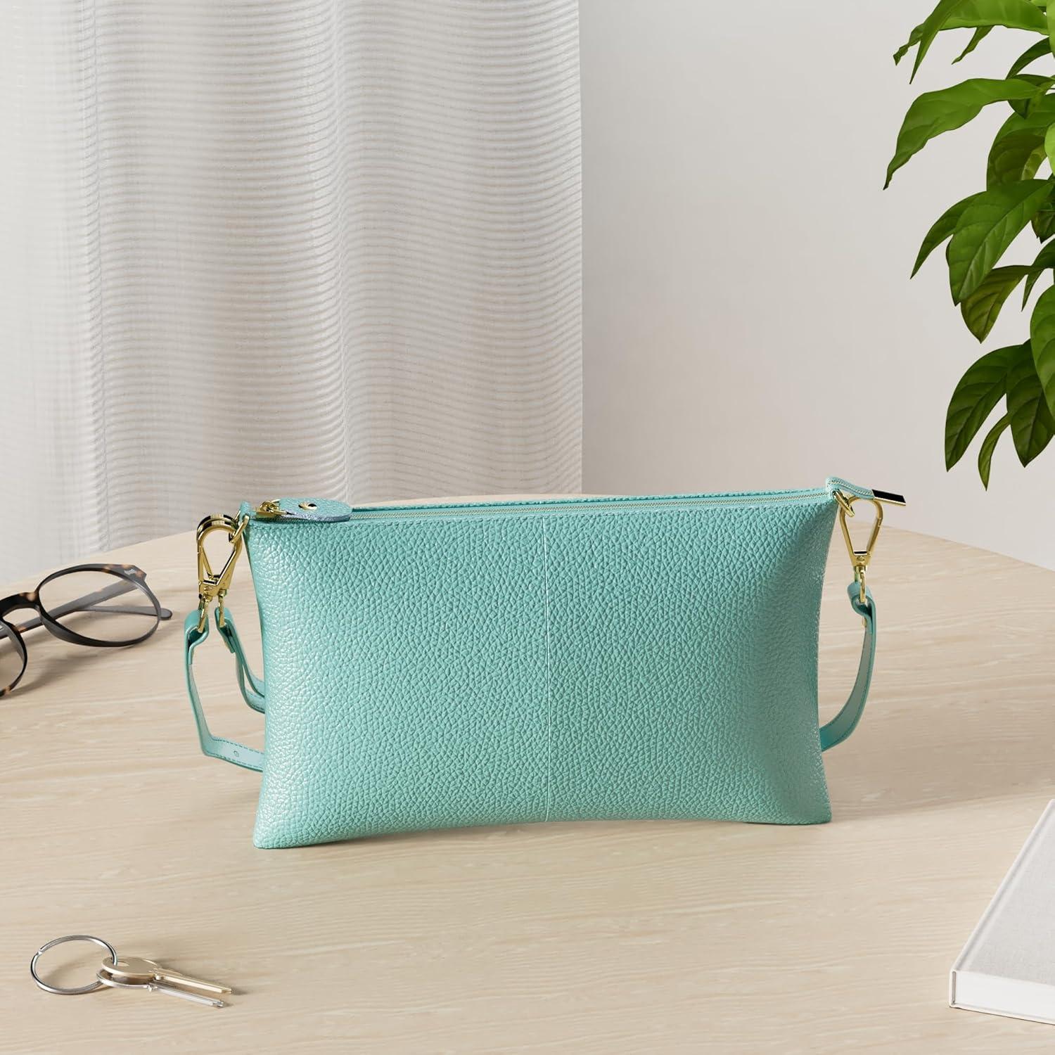 Cartera de muñeca de cuero Beurlike verde azulado 23.5x14.5cm