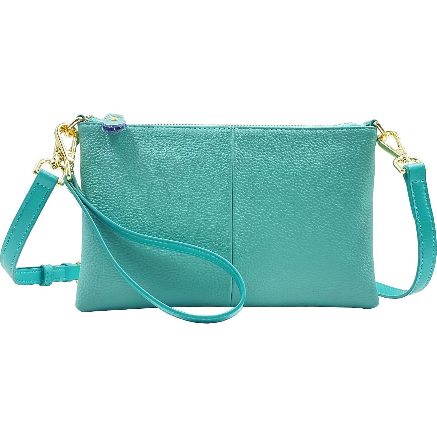 Cartera de muñeca de cuero Beurlike verde azulado 23.5x14.5cm