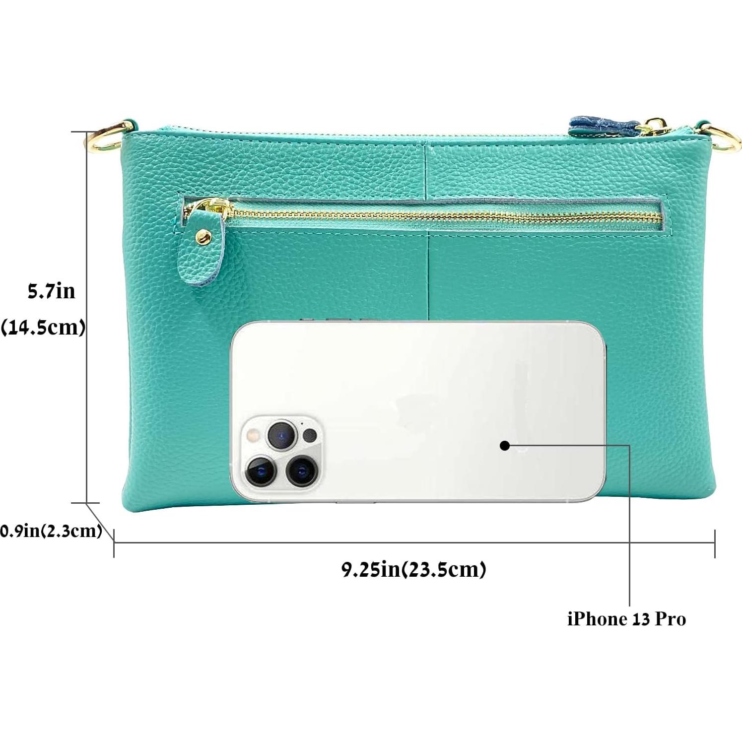 Cartera de muñeca de cuero Beurlike verde azulado 23.5x14.5cm