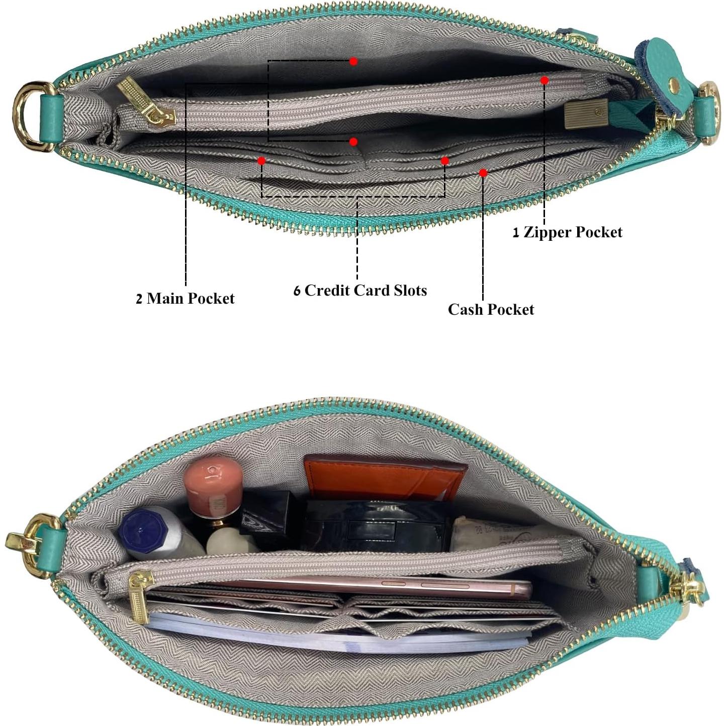 Cartera de muñeca de cuero Beurlike verde azulado 23.5x14.5cm