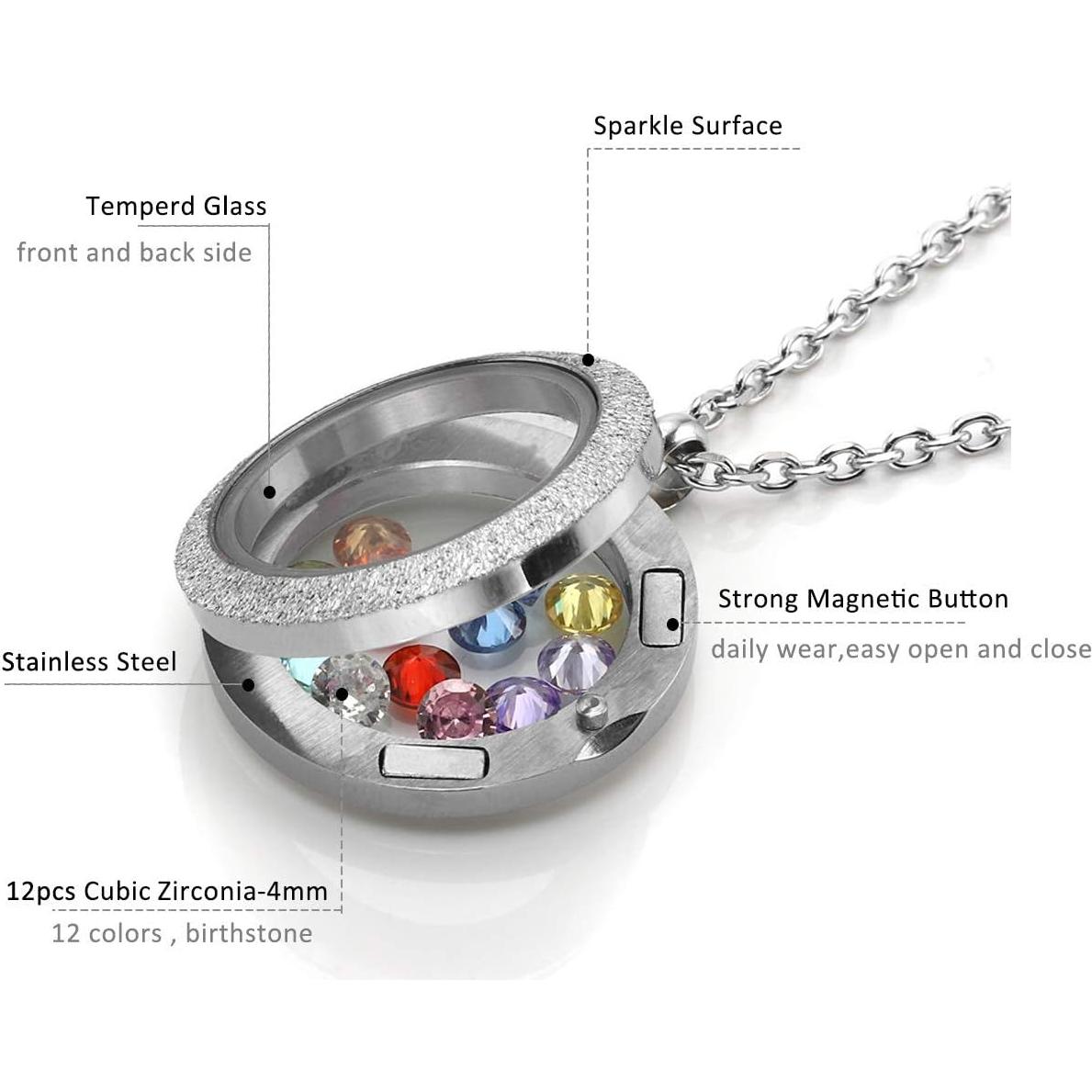 Collar de Locket Flotante de Vidrio 25mm Jovivi - Acero Inoxidable