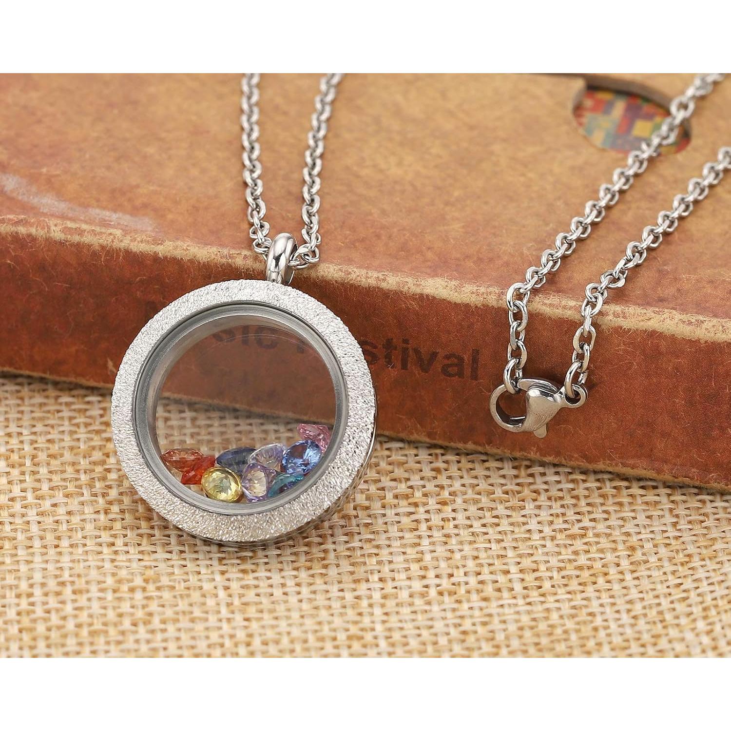 Collar de Locket Flotante de Vidrio 25mm Jovivi - Acero Inoxidable